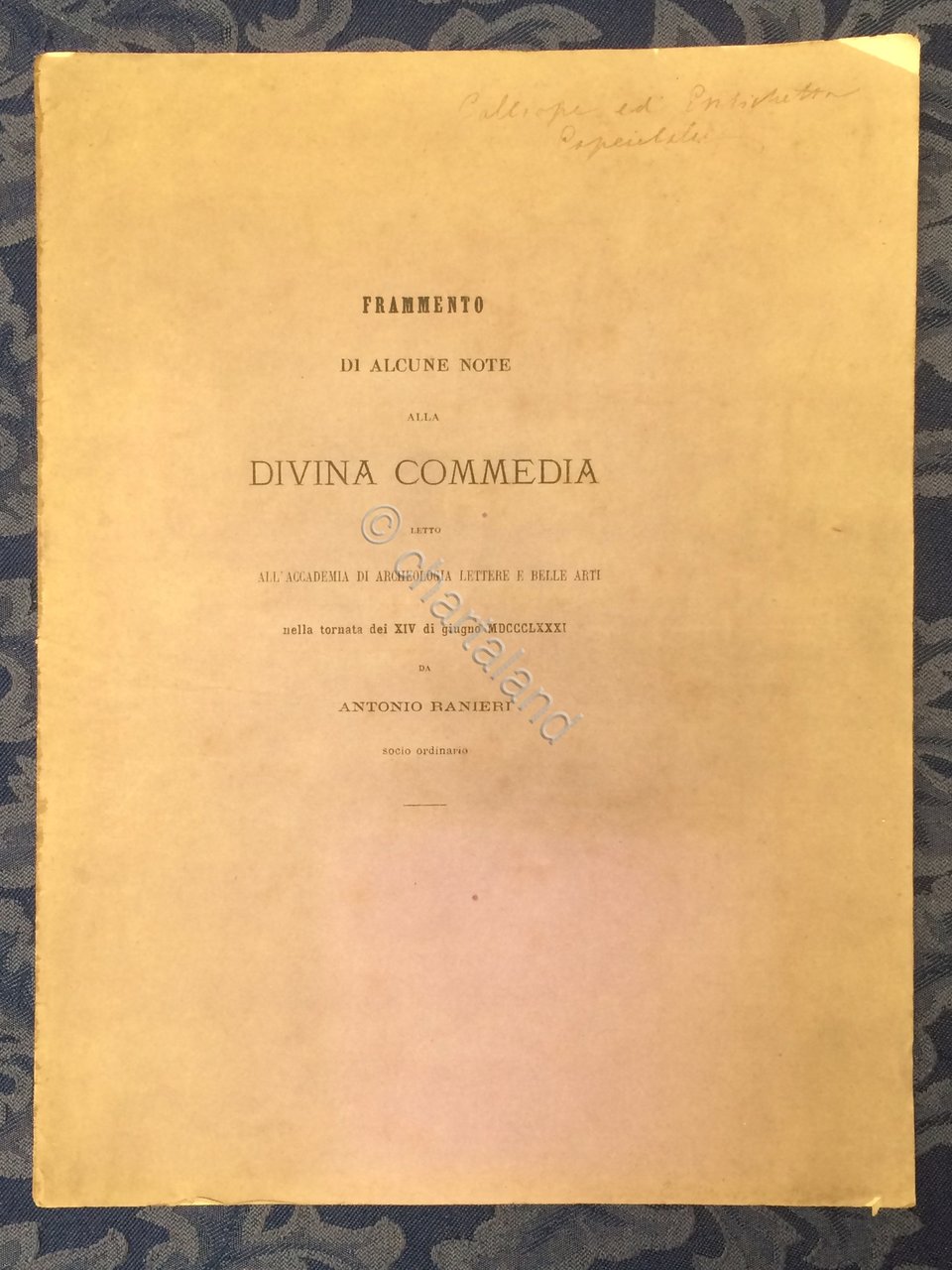 A. Ranieri - Frammento di alcune note alla Divina Commedia …