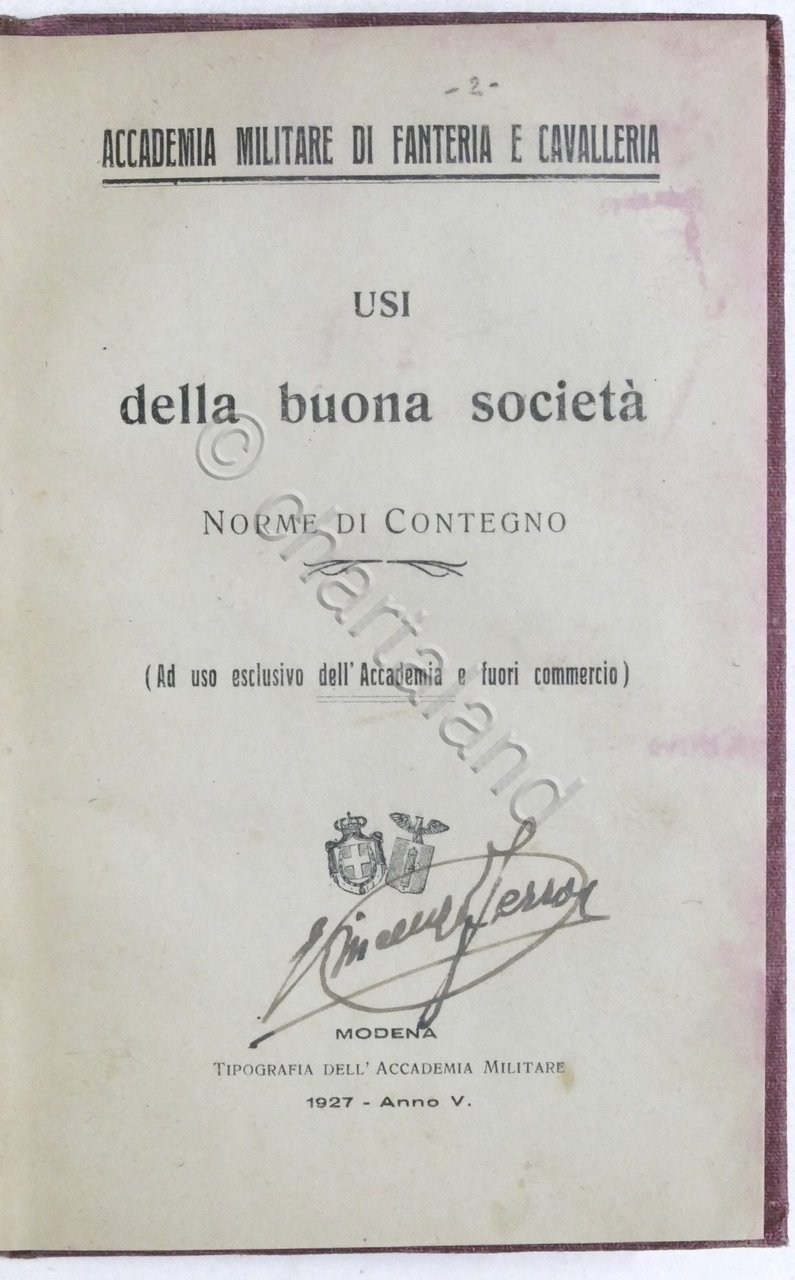 Accademia Militare di Fanteria e Cavalleria - Usi della buona …