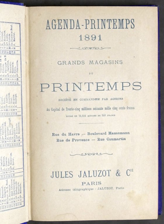 Agenda Printemps 1891 - Grands Magasins du Printemps