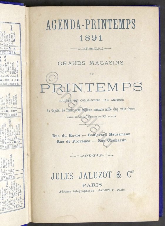 Agenda Printemps 1891 - Grands Magasins du Printemps