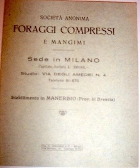 Agraria - Società Anonima Foraggi Compressi e Mangimi - Milano … | Immagine principale
