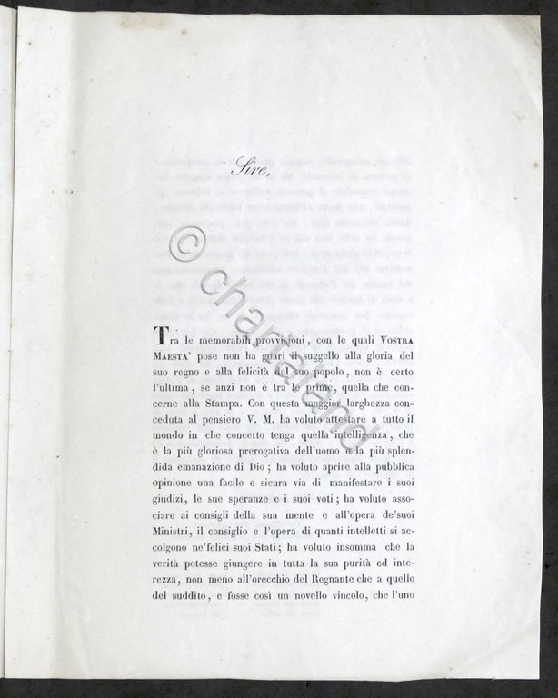 Al Re Carlo Alberto di Savoia - Omaggio della Unione …