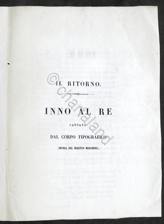 Al Re Carlo Alberto di Savoia - Omaggio della Unione …