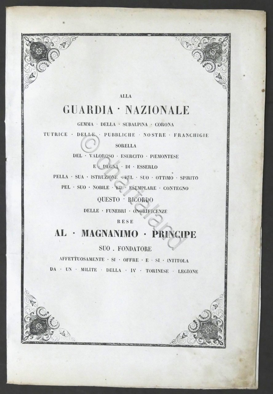 Alla Guardia Nazionale ricordo funebri onorificenze (Carlo Alberto) - 1849