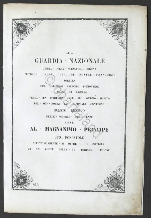 Alla Guardia Nazionale ricordo funebri onorificenze (Carlo Alberto) - 1849 | Immagine Gallery 1