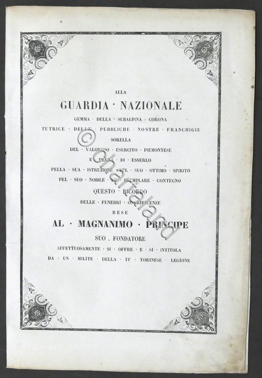 Alla Guardia Nazionale ricordo funebri onorificenze (Carlo Alberto) - 1849