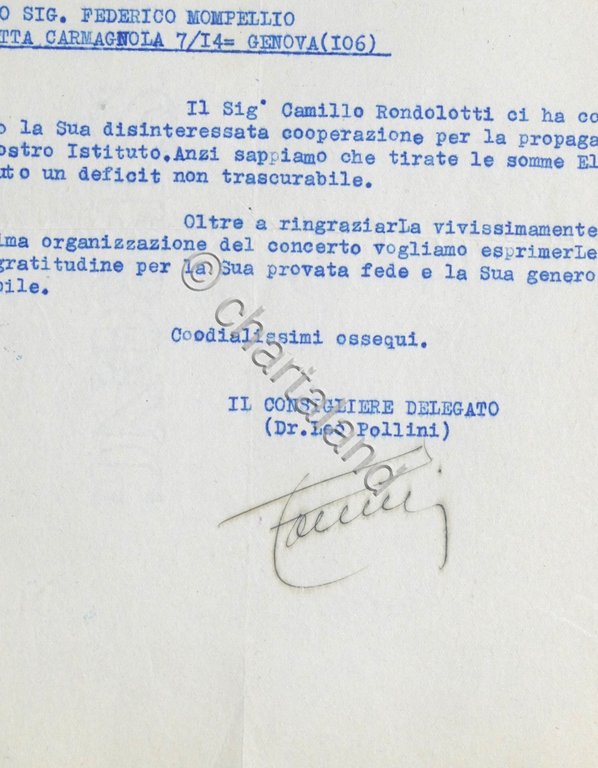 Alleanza Naz. del Libro - Autografo Leo Pollini su lettera … | Immagine Gallery 4