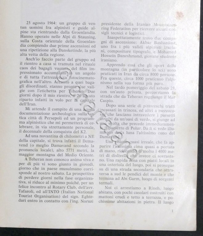 Alpinismo - Mario Fantin - Damavand 1964 (Iran)