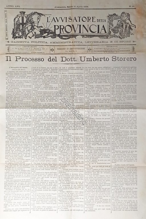 Alwessandria Gazzetta L'Avvisatore della Provincia N. 15 - 1908 Processo …