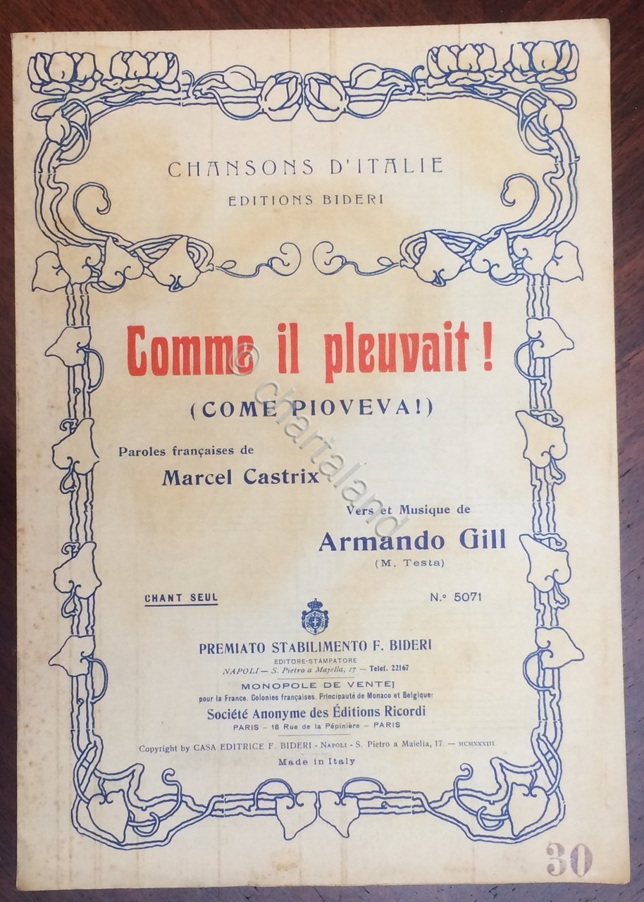 Armando Gill - Spartito e testo - Comme il pleuvait! …