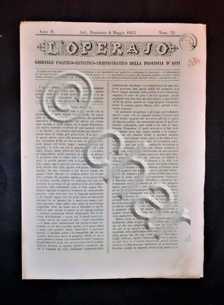 Asti - Giornale L'Operajo (operaio) - N° 32 - Anno …