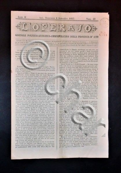 Asti - Giornale L'Operajo (operaio) - N° 49 - Anno …