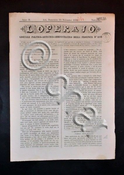 Asti - Giornale L'Operajo (operaio) - N° 7 - Anno …