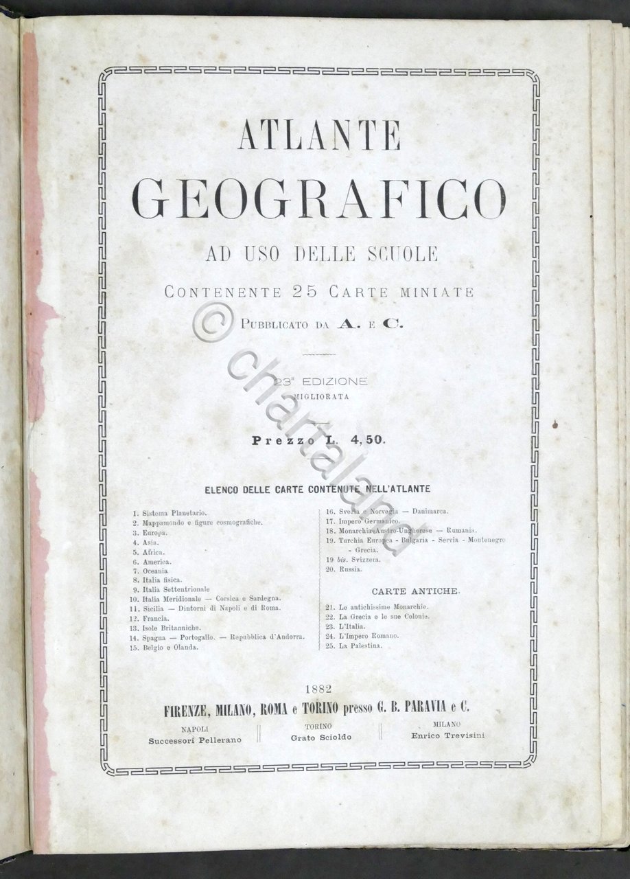 Atlante geografico ad uso delle scuole - 25 carte miniate …