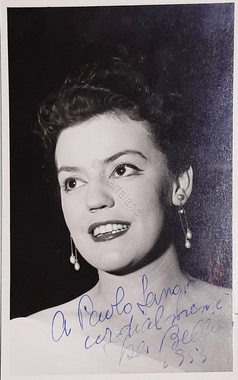 Autografo - Dedica su fotocartolina dell' atrice, cantante Isa Bellini - 1953