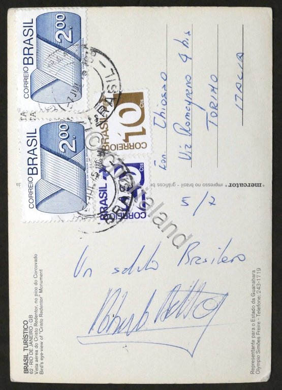 Autografo del calciatore Robert Bettega su cartolina postale - 1968