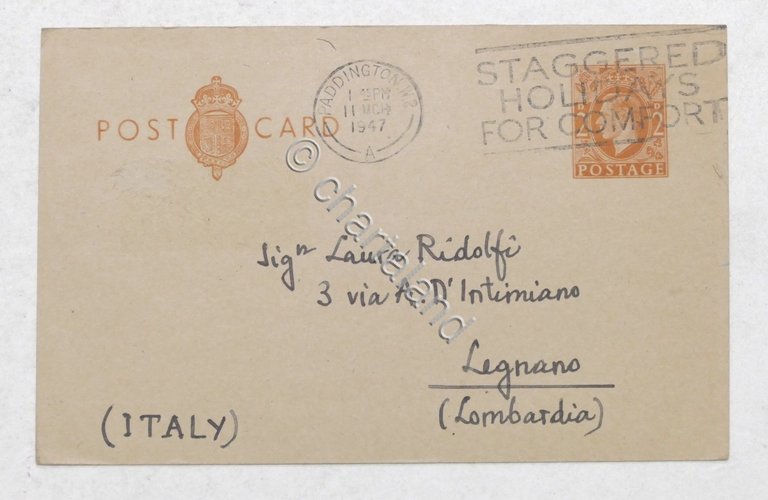 Autografo del critico letterario Emilio Cecchi su cartolina - 1947