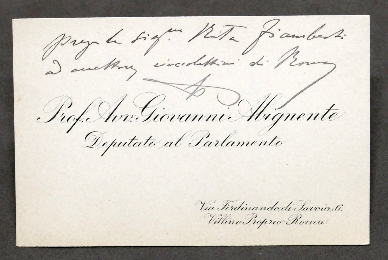Biglietto con autografo del deputato Giovanni Abignente - inizio '900