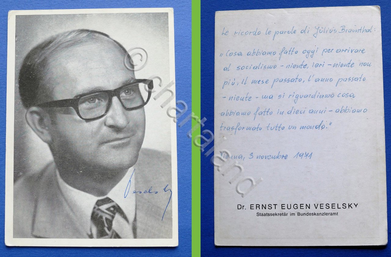 Autografo del politico ed economista Ernst Eugen Veselsky - 1971