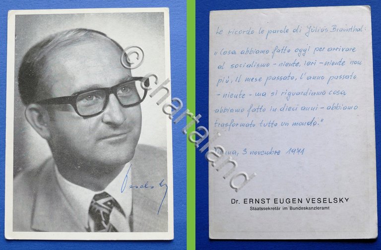 Autografo del politico ed economista Ernst Eugen Veselsky - 1971