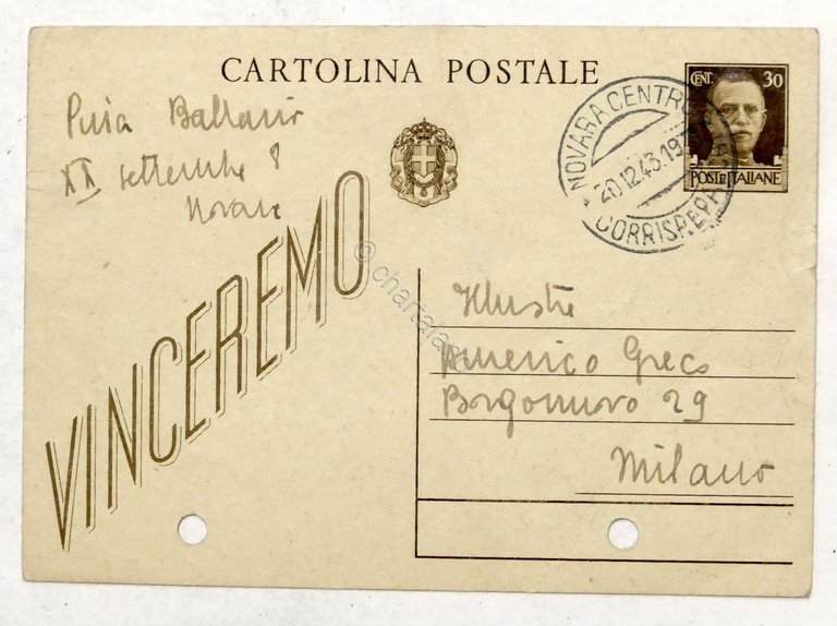 Autografo della scrittrice Pina Ballario su cartolina postale - 1943 | Immagine Gallery 2