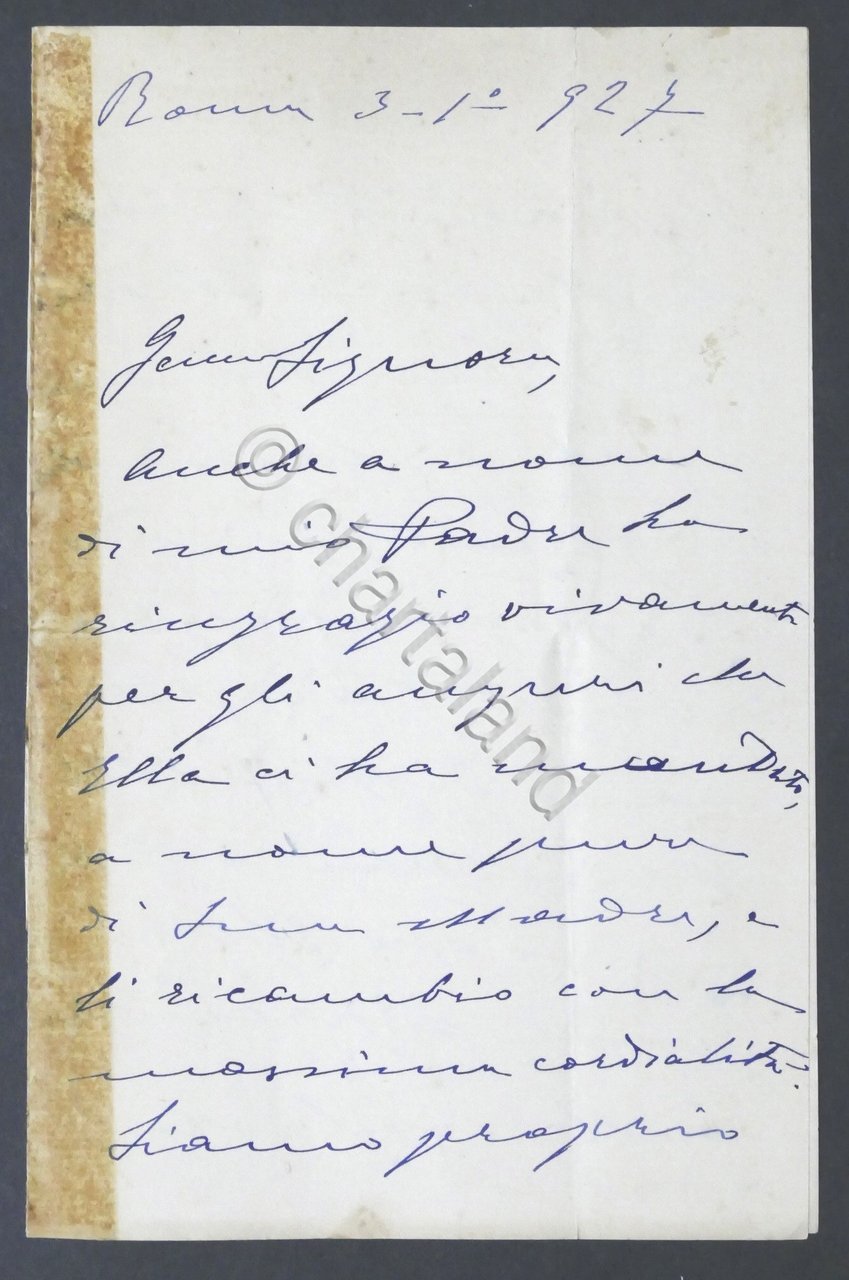 Autografo di Enrichetta Chiaraviglio-Giolitti (figlia di Giovanni Giolitti) 1927 | Immagine principale