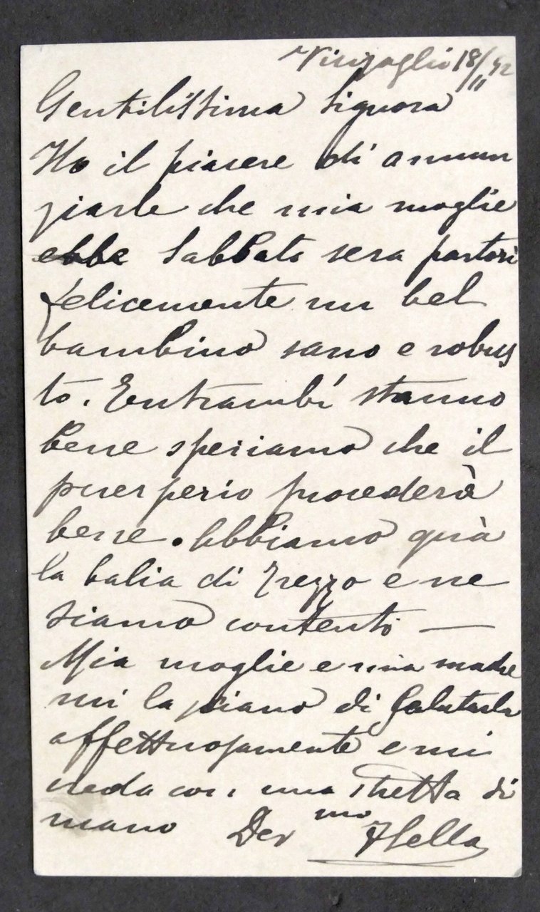Autografo di Federico Sella su biglietto da visita - 1892