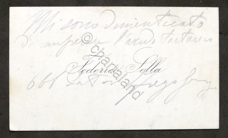 Autografo di Federico Sella su biglietto da visita - 1899
