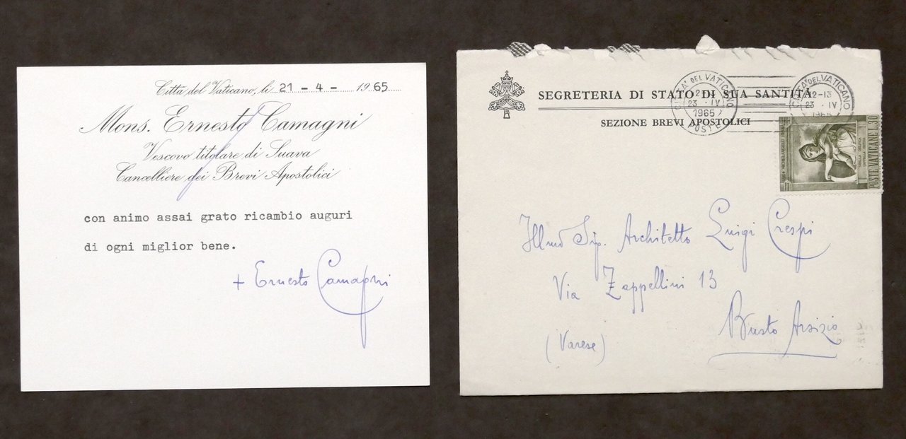 Autografo di Mons. Ernesto Camagni vescovo di Suava - 1965