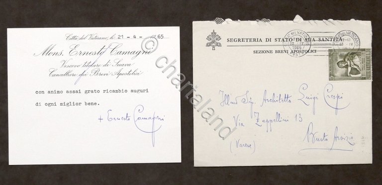 Autografo di Mons. Ernesto Camagni vescovo di Suava - 1965