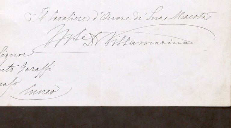 Autografo Emanuele Pes di Villamarina Cavaliere d'Onore di Sua Maestà …