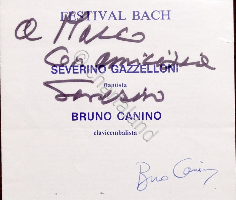 Autografo flautista Severino Gazzelloni e clavicembalista Bruno Canino - 1978