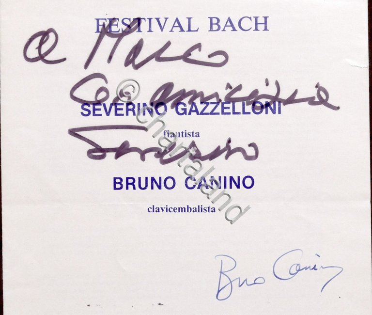 Autografo flautista Severino Gazzelloni e clavicembalista Bruno Canino - 1978