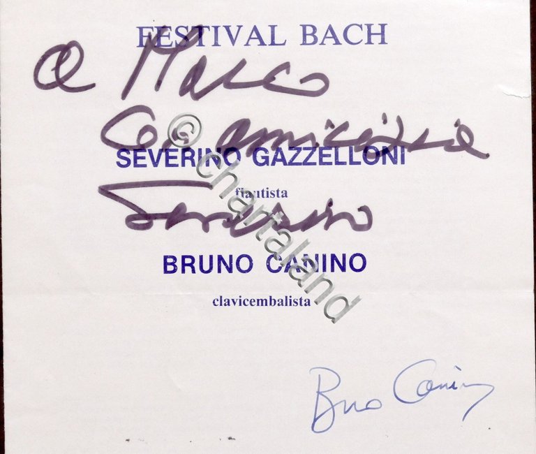 Autografo flautista Severino Gazzelloni e clavicembalista Bruno Canino - 1978