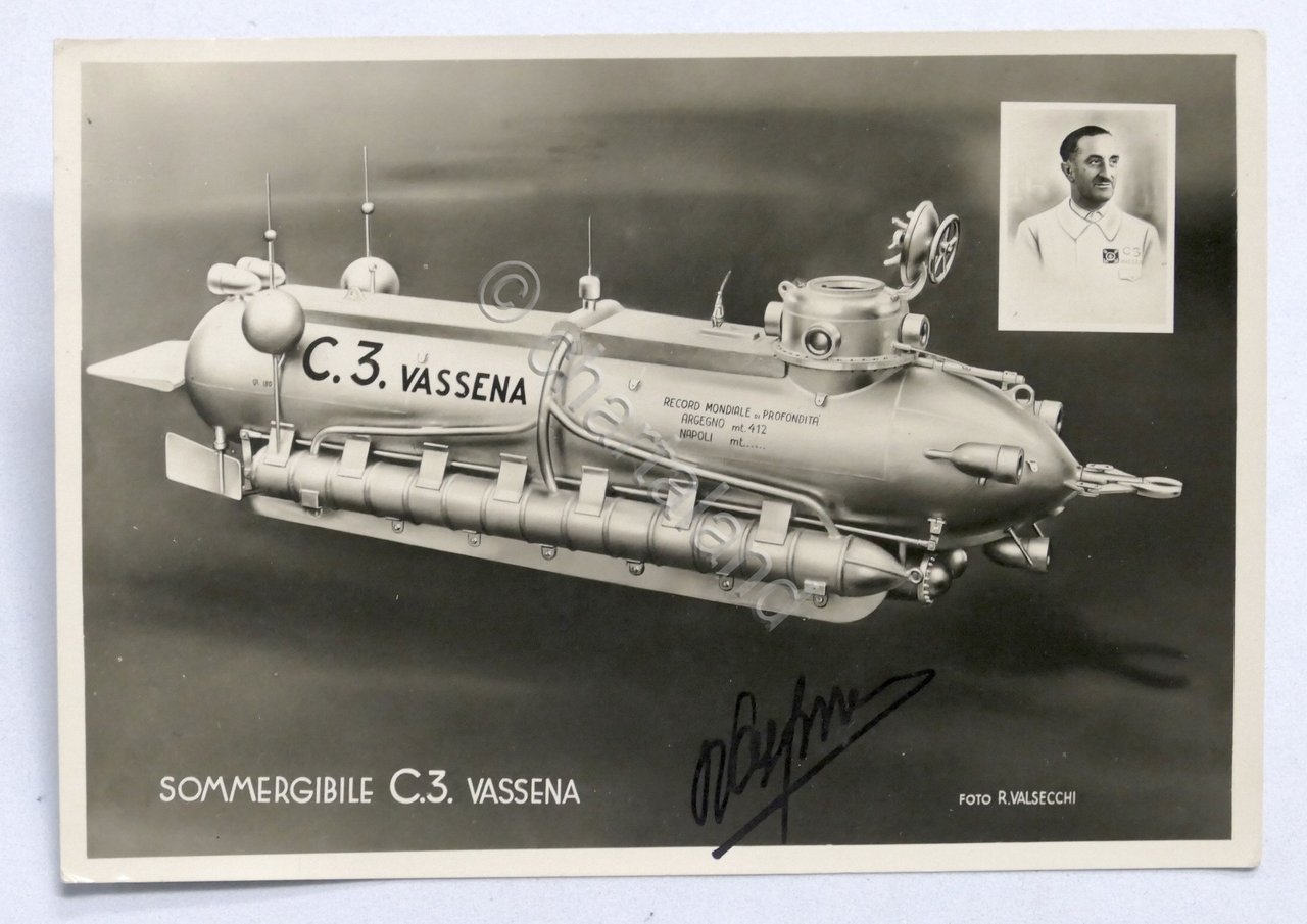 Autografo inventore Pietro Vassena su cartolina Sommergibile C3 - 1948 …