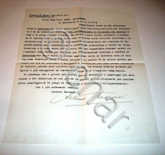 Autografo Lettera Arturo Beccari Firenze 1940 | Immagine principale