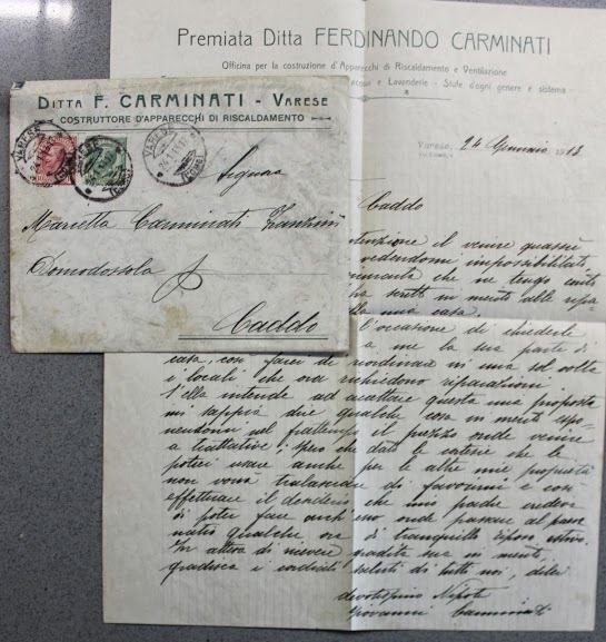 Autografo Lettera manoscritta Giovanni Carminati Ditta 1913 Varese