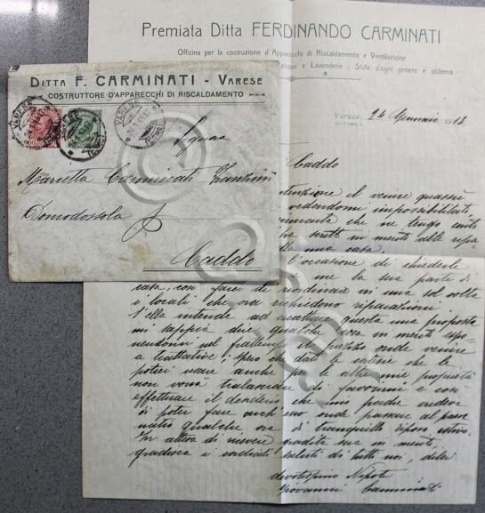 Autografo Lettera manoscritta Giovanni Carminati Ditta 1913 Varese