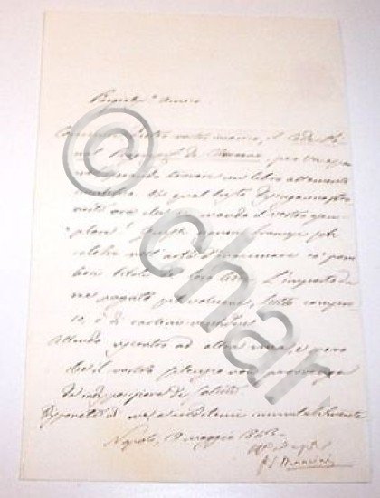 Autografo Lettera Stanislao Mancini avvocato di Giuseppe Garibaldi - 1843