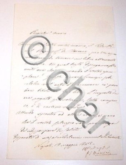 Autografo Lettera Stanislao Mancini avvocato di Giuseppe Garibaldi - 1843