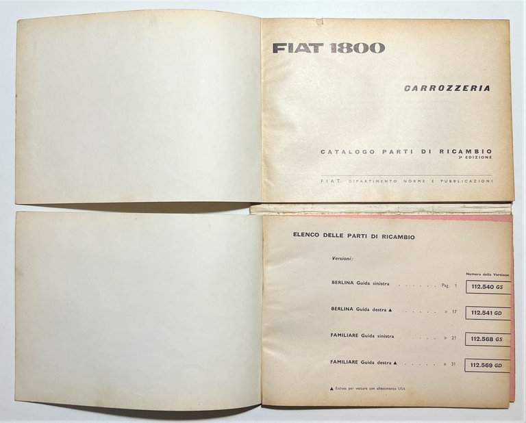 Automobilismo - FIAT 1800 Carrozzeria - Catalogo parti di ricambio …