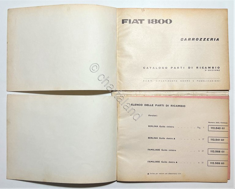 Automobilismo - FIAT 1800 Carrozzeria - Catalogo parti di ricambio …