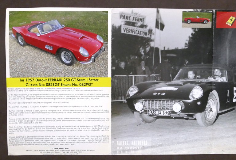 Automobilismo - Scheda Asta Coys - 1957 Du Pont Ferrari …