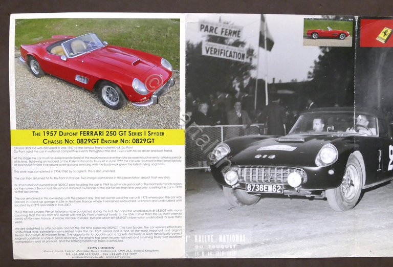 Automobilismo - Scheda Asta Coys - 1957 Du Pont Ferrari …