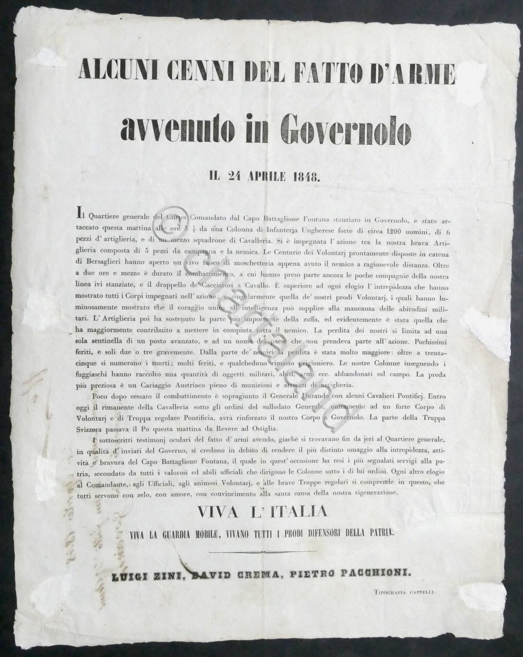 Avviso fatto d'arme avvenuto a Governolo - Battaglia contro austriaci …