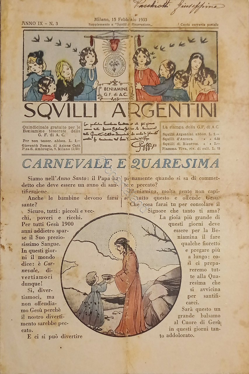 Azione Cattolica Milano - Squilli Argentini N. 3 - 1933 …