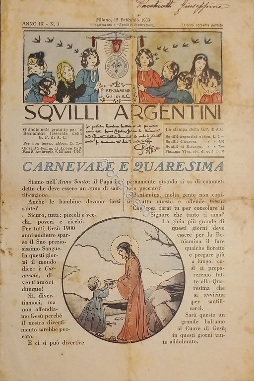 Azione Cattolica Milano - Squilli Argentini N. 3 - 1933 …
