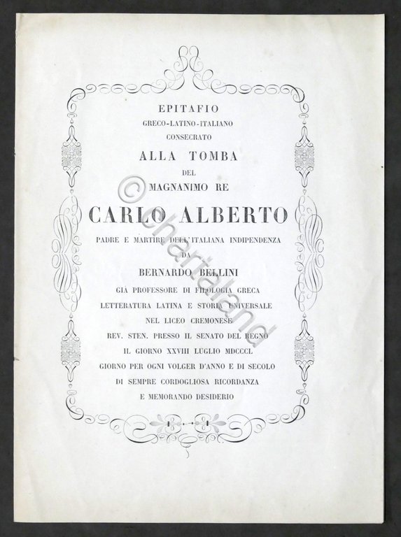 B. Bellini - Epitafio consecrato alla tomba del magnanimo Re …