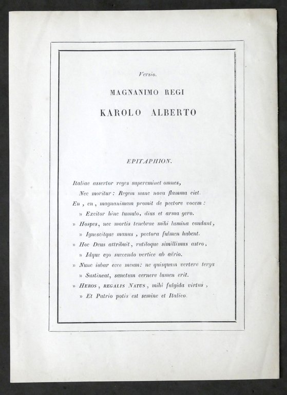 B. Bellini - Epitafio consecrato alla tomba del magnanimo Re …