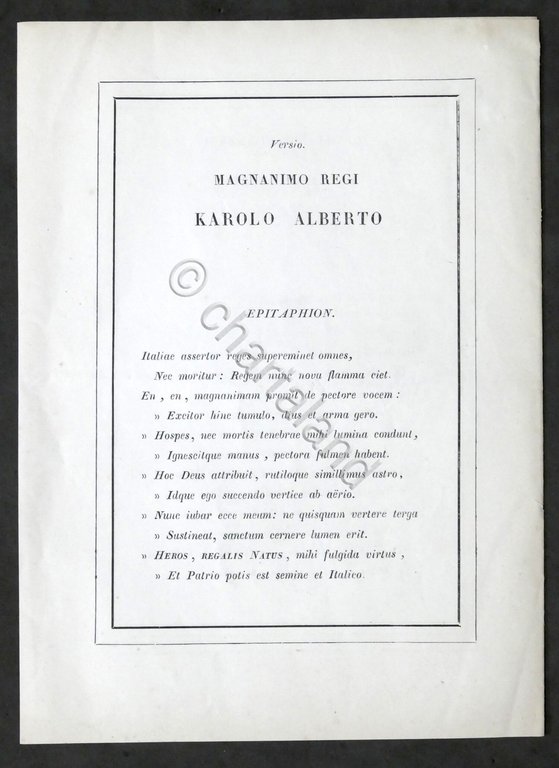 B. Bellini - Epitafio consecrato alla tomba del magnanimo Re …